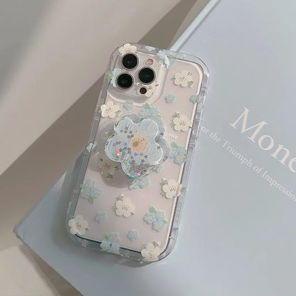 Cute Flower Quicksand Holder Phone Case For iPhone