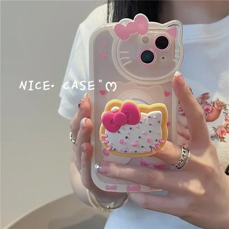 Hello Kitty Makeup Mirror Stand Phone Case For iPhone