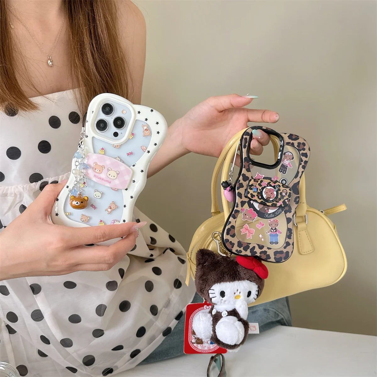 New Creative Style Perforated Leopard Print Black Leather kiity Cat Phone Case For iPhone