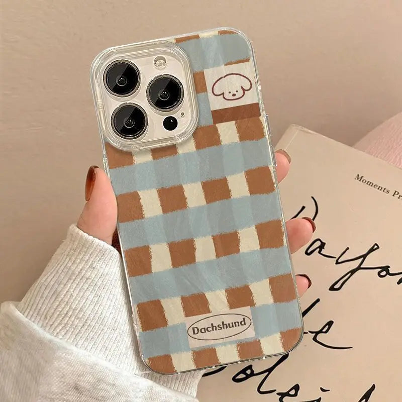 Grid Pattern Puppy Clear Phone Case