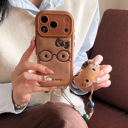 Brown Cute Leather Leopard Print Glasses Kiity Phone Case Suitable For iPhone