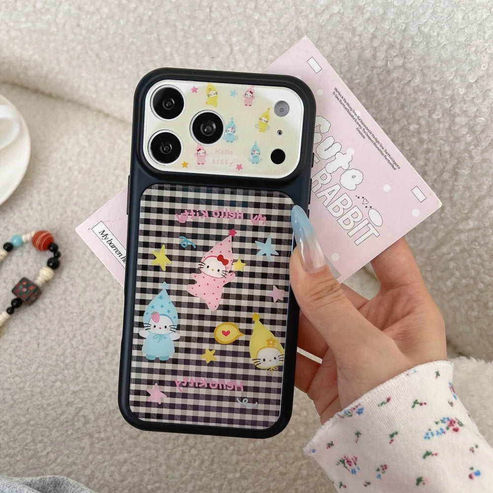 Luxury Cute Black and White Checkered Hat Kitty Phone Case For iPhone