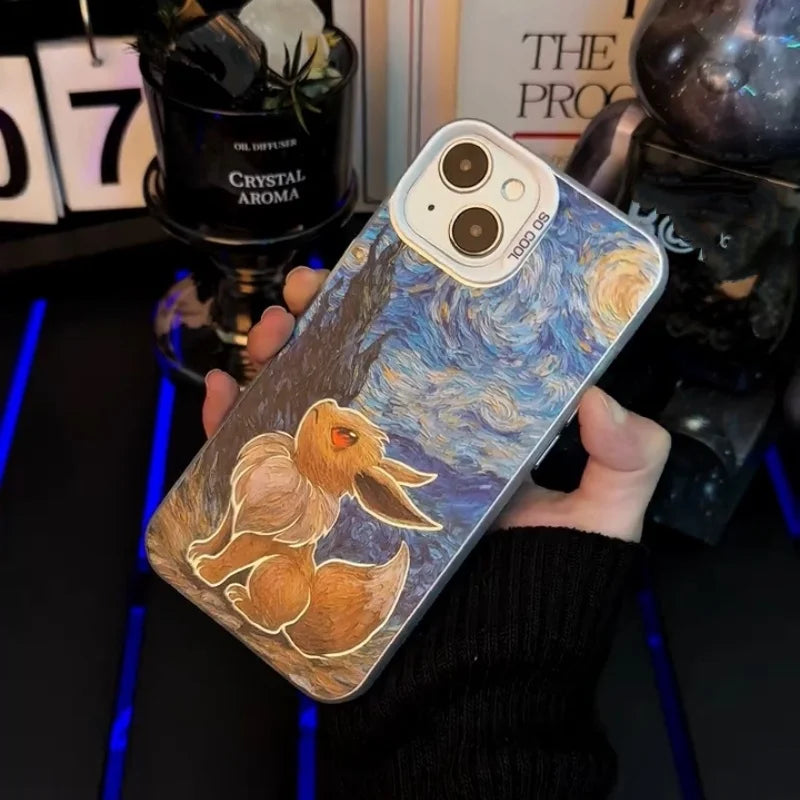 Cute Eevee Moon OilPainting Phone Case For iPhone
