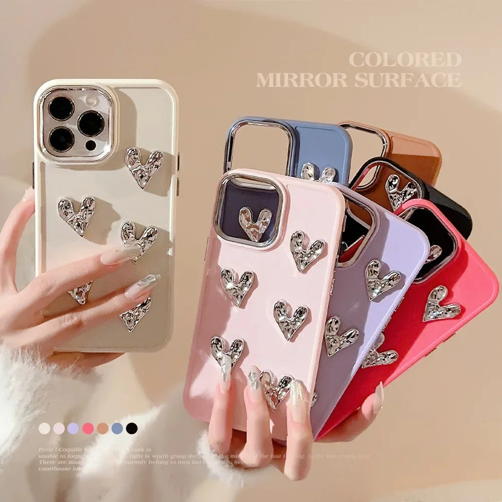 3D Silver Pleated Love Heart Phone Case For iPhone