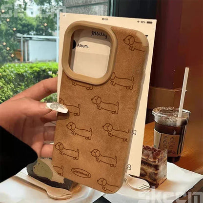 Line Drawing Sausage Dog Leather Phone Case For iPhone