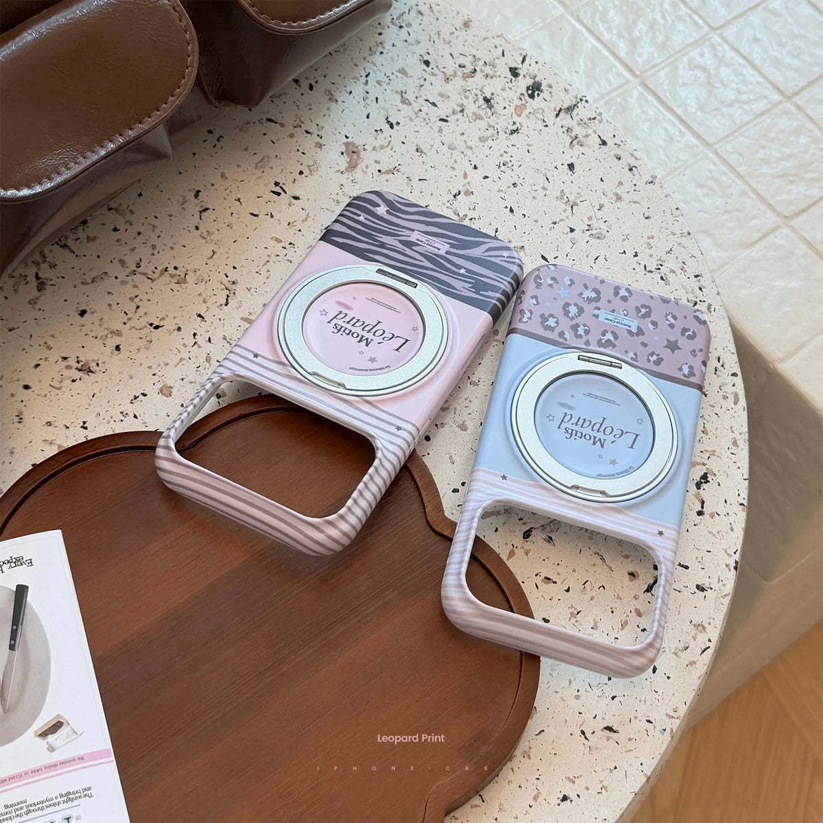 Korean Striped Splicing Fold 360° Rotating Magnetic Bracket Phone Case For iPhone