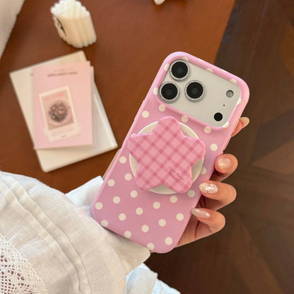 Korean Full Screen Polka Dots With Plaid Stars Magnetic Bracket Phone Case For iPhone
