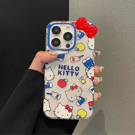 Hello Kitty Bow Mirror Blue Milk Phone Case For iPhone