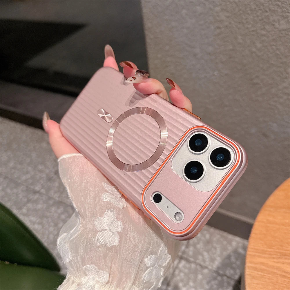 Luxury Striped Matte Magnetic Phone Case For iPhone