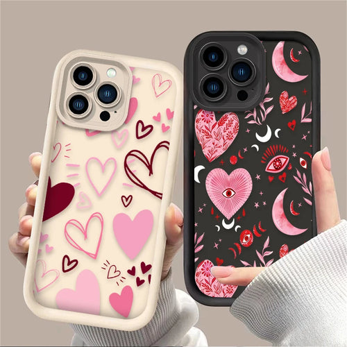 Pink Heart-Shaped Pattern Phone Case For iPhone