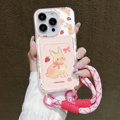 Cute Rabbit Card Slot Bag Holder Phone Case For iPhone