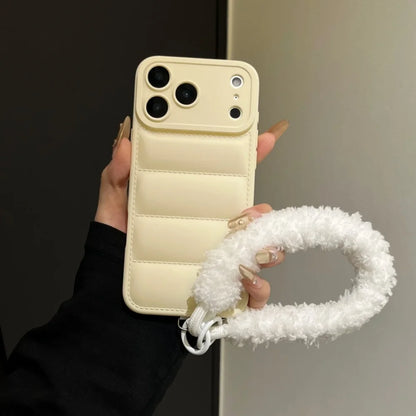 Luxury Down Jacket Furry Lanyard Case For iPhone