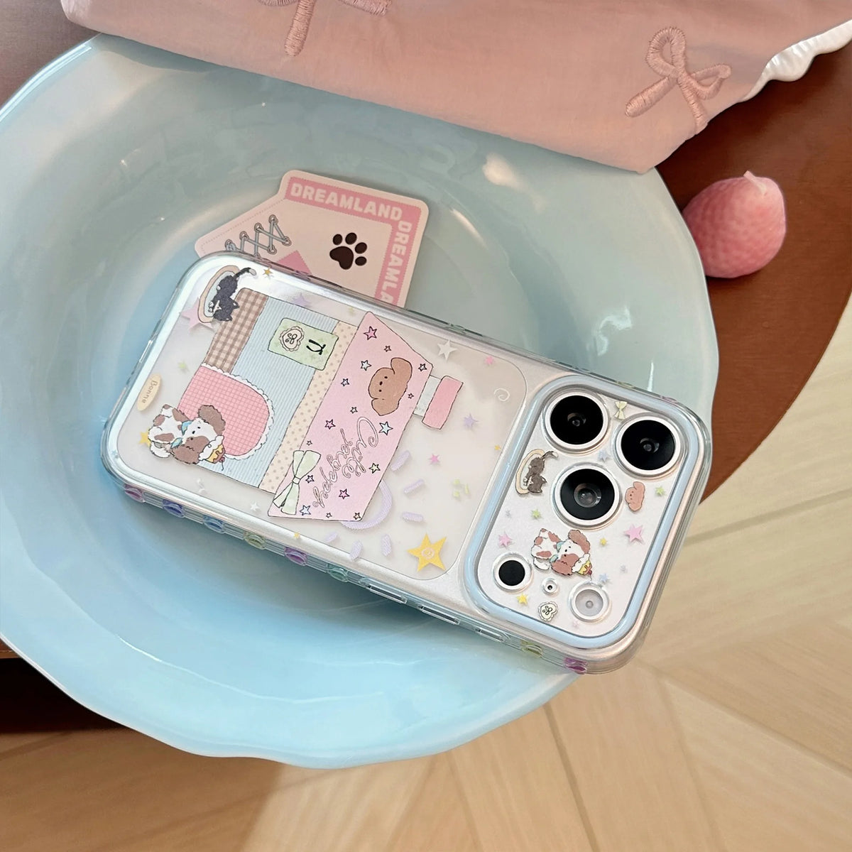 Korean Cartoon House Kitten Puppy Pattern Phone Case For iPhone