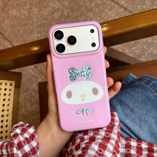 Cute My Melody IMD Glossy Phone Case Glitter Bow Soft Shockproof Cover For iPhone