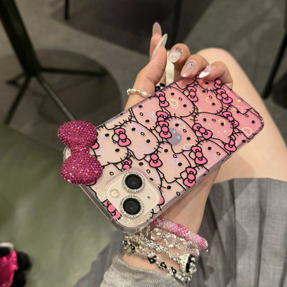 Hello Kitty Diamond Bow Gradient Phone Case For iPhone