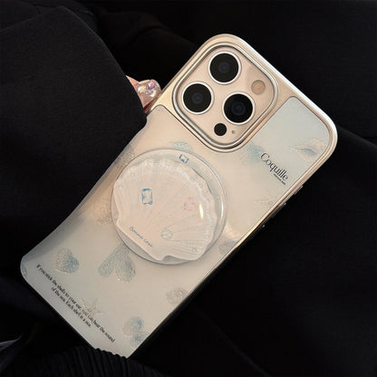 Summer Blue Ocean Shell Bracket Sparkly Glitter Magnetic Phone Case For iPhone
