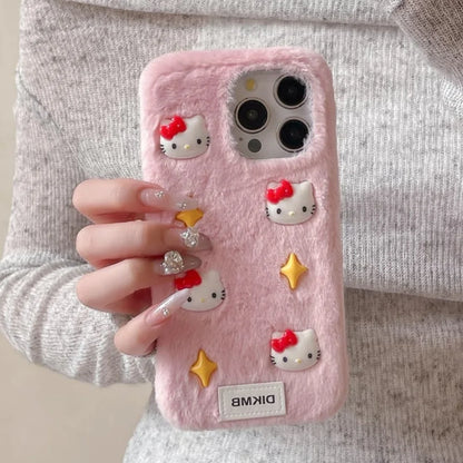 Cute Pink Rabbit Feather Four Star Kitty Sanrio Phone Soft Case For iPhone