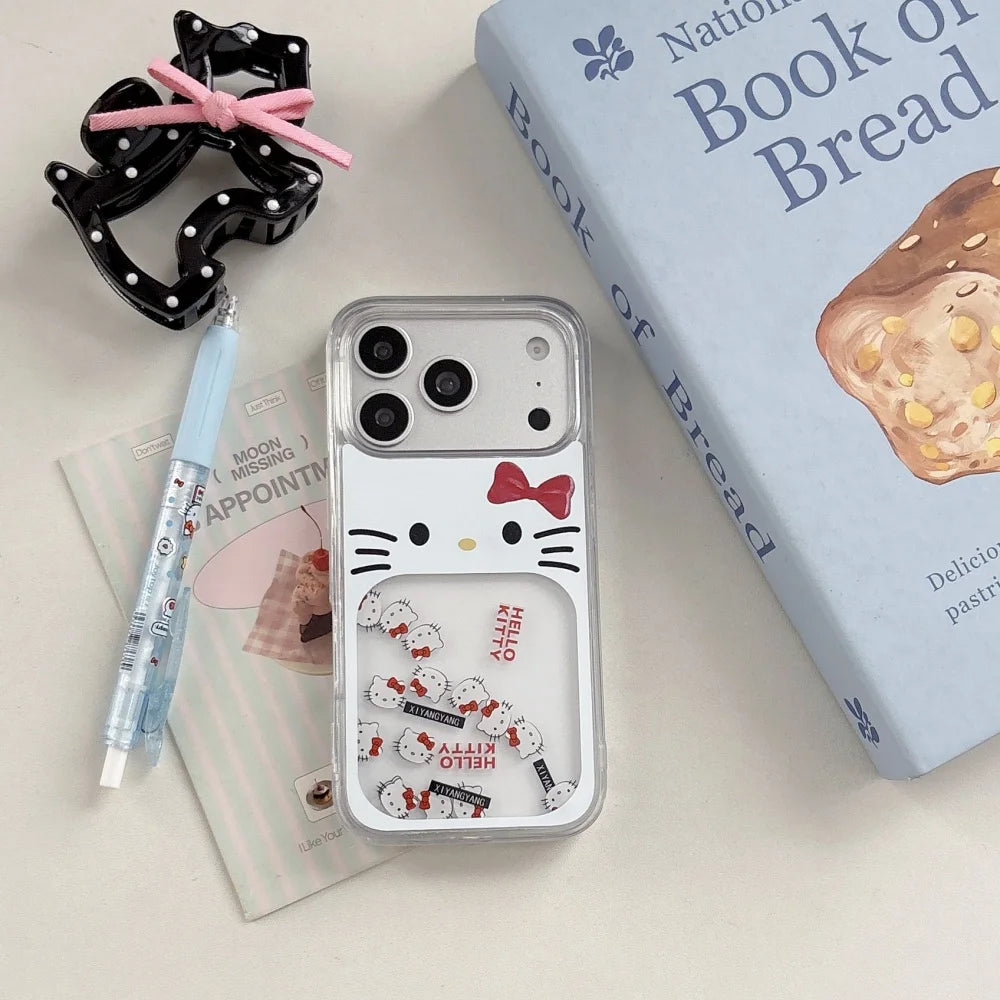 Sliding Block White Glitter Hello Kitty Bow Phone Case or iPhone
