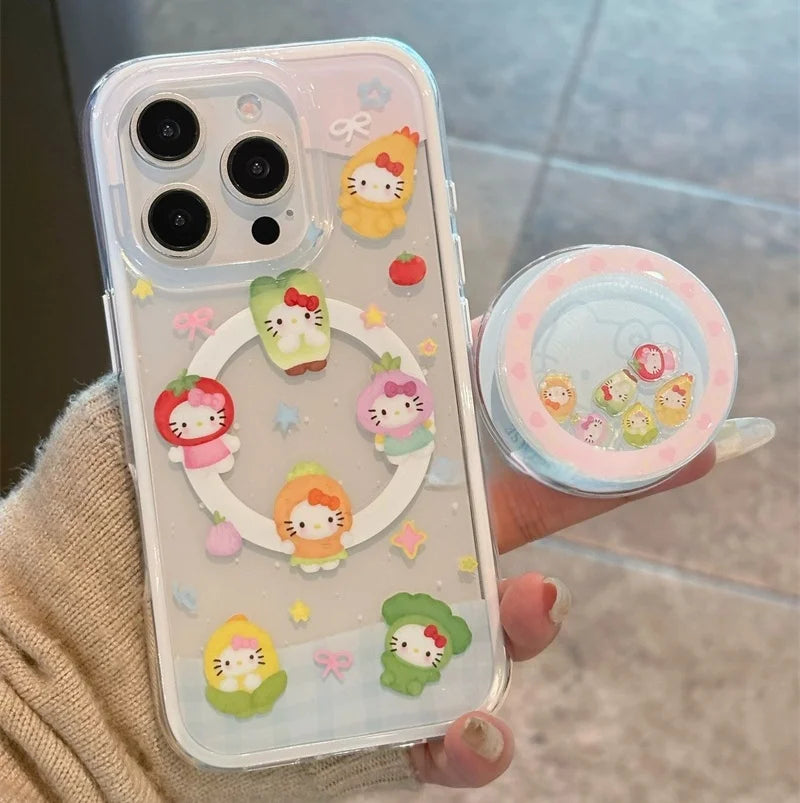 Cute Cartoon Vegetable Fruit Hello Kitty Magsafe Card Wireless Charge Phone Case