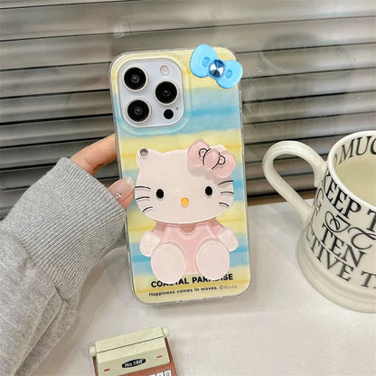 Dolphin Black Hello Kitty Bow Mirror Strap Phone Case For iPhone