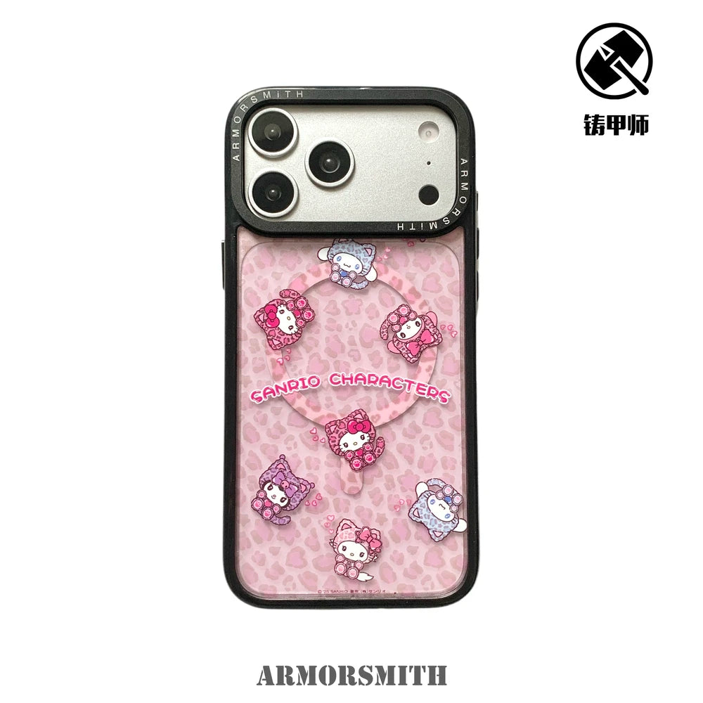 Leopard Print Cute Sanrio Melody Magnetic Holder Wireless Charge Phone Case For iPhone