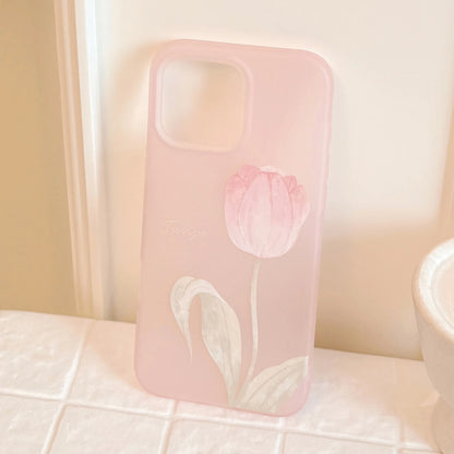 Korean Pink Tulip Flowers Pattern Phone Case For iPhone