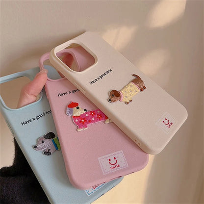 Case Cute Cartoon Dachshund Litchi Pattern Phone Case