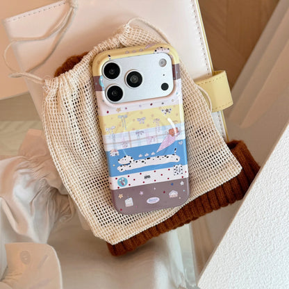 Korean Splicing Cartoon Puppy Love Heart Mirror Magnetic Bracket Phone Case For iPhone