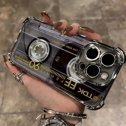 Retro Cassette Pattern Plating Phone Case iPhone