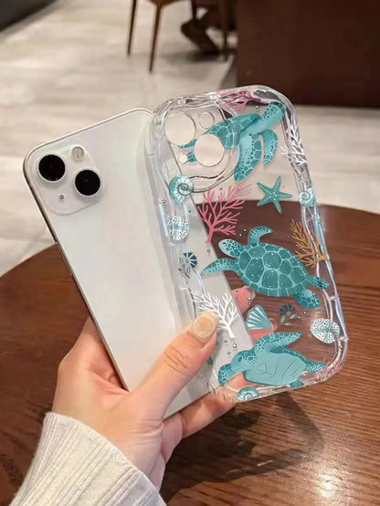 Turtle Painting Cream Shell Wave Edge Colorful Simple Phone Case
