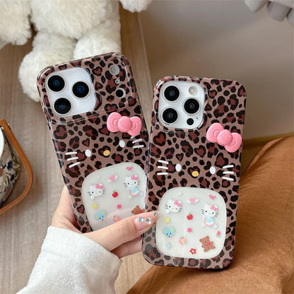Fashion Leopard Print Cute Hollow Hellokitty Phone Case For iPhone
