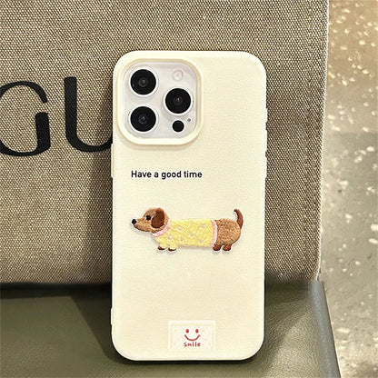 Case Cute Cartoon Dachshund Litchi Pattern Phone Case