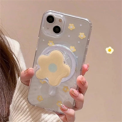 Cute 3D Flower Stand For Magsafe Wireless Charge Phone Case For iPhone