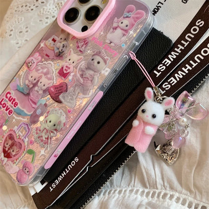 Luxury Laser Rainbow Cute Pink Heart Love Cat Cartoon Phone Case