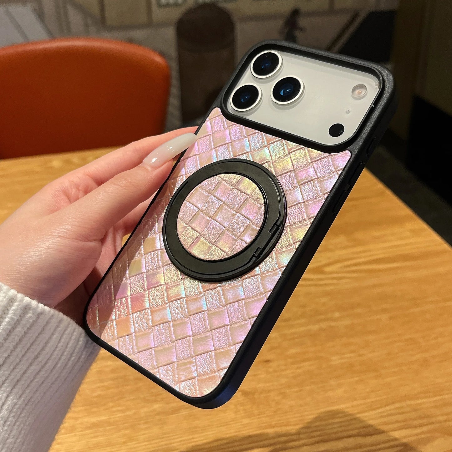 Colorful Weave Pattern Magnetic Attraction Stand Phone Case For iPhone