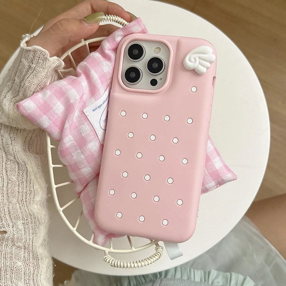 Cute Polka Dot Angel Wings Silicone Phone Case