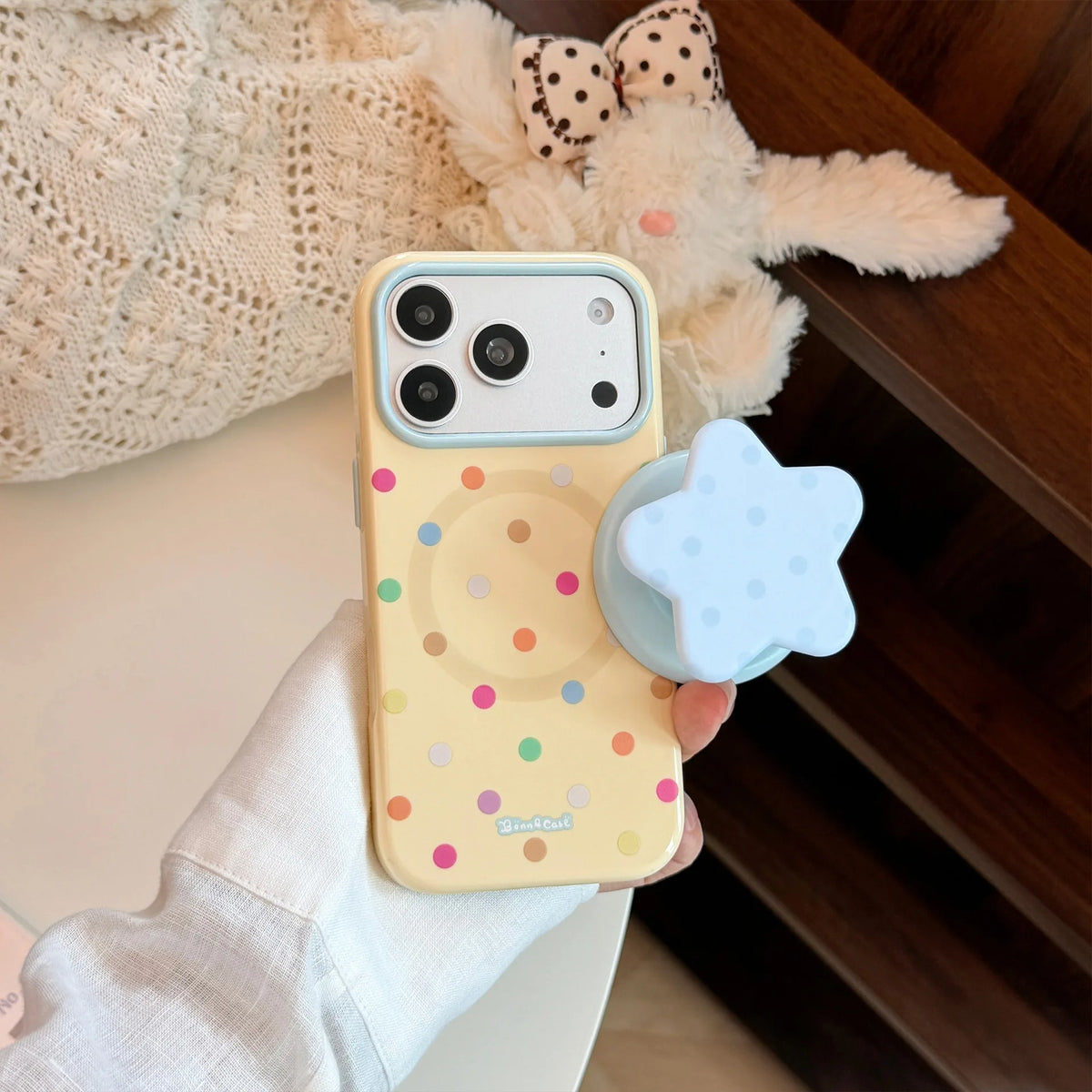 Korean Full Screen Colorful Polka Dots Stars Magnetic Bracket Phone Case For iPhone