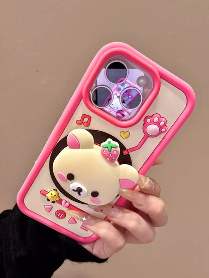 3D Cute Rotating Record Player Cartoon Bear Silicone Phone Case