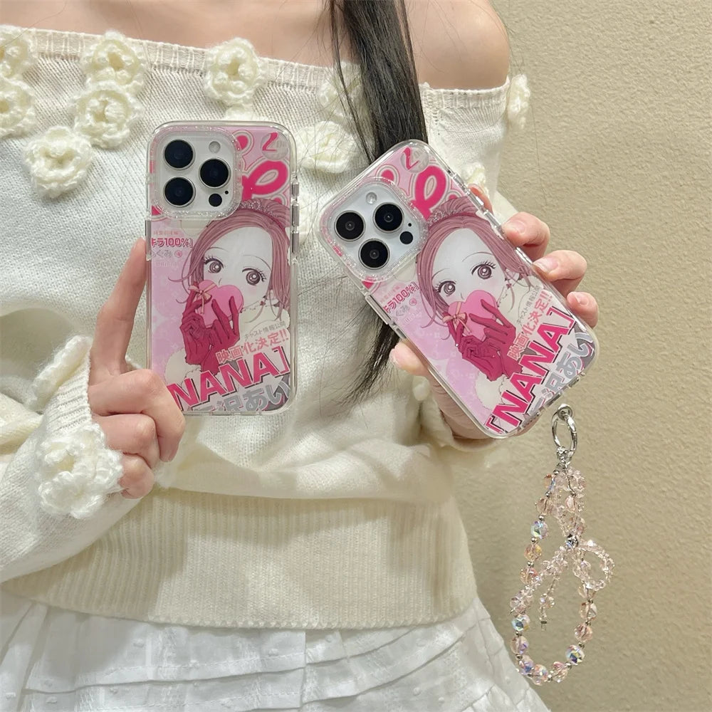 Japan Korean Cute Cartoon Girl kawaii Phone Lanyard Case For iPhone