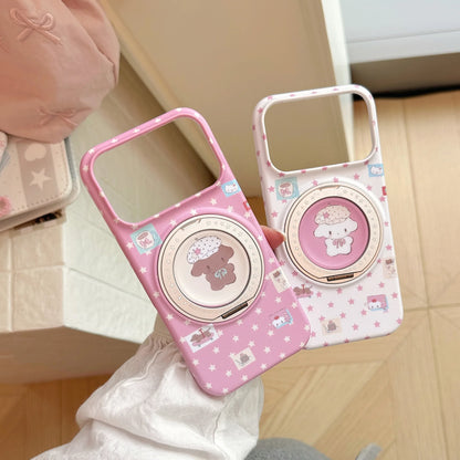 Korean Full Screen Stars 360° Rotate Cartoon Puppy Magnetic Holder Phone Case For iPhone