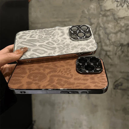 Luxury Plating Leopard Texture Leather Phone Case