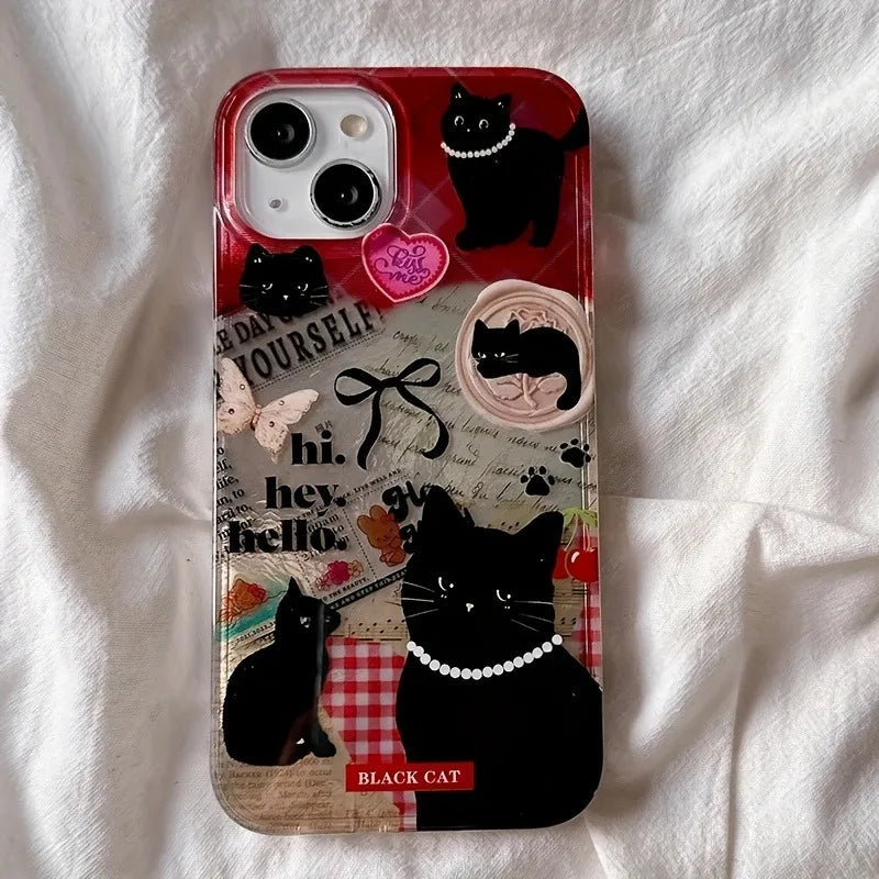 Black Cat Pattern Phone Case For iPhone