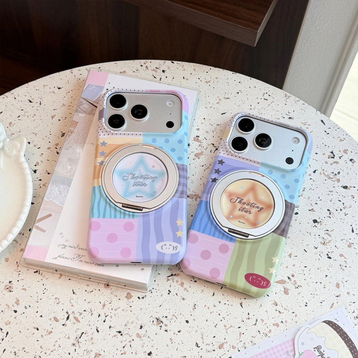 Korean Splicing Fold 360° Rotating Gradient Stars Magnetic Holder Phone Case For iPhone