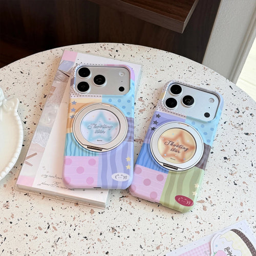 Korean Splicing Fold 360° Rotating Gradient Stars Magnetic Holder Phone Case For iPhone