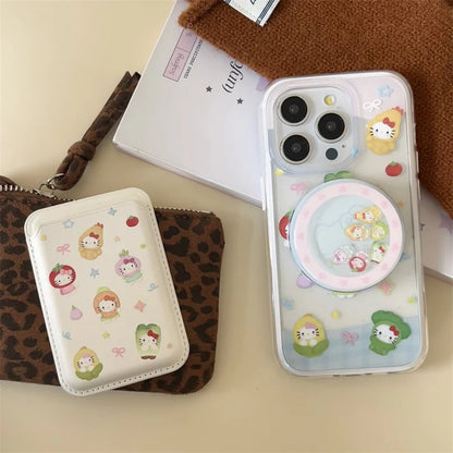 Cute Cartoon Vegetable Fruit Hello Kitty Magsafe Card Wireless Charge Phone Case