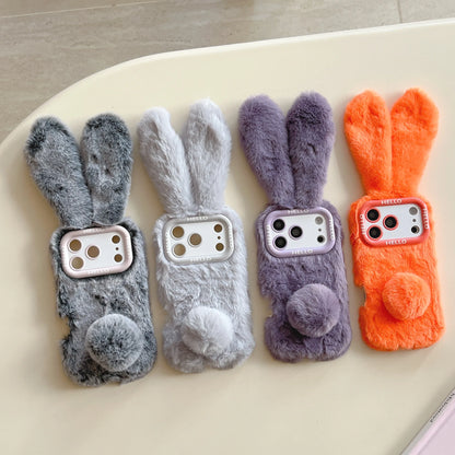 Adorable 3D Long-Eared Rabbit Shaped Plush Phone Case For iPhone