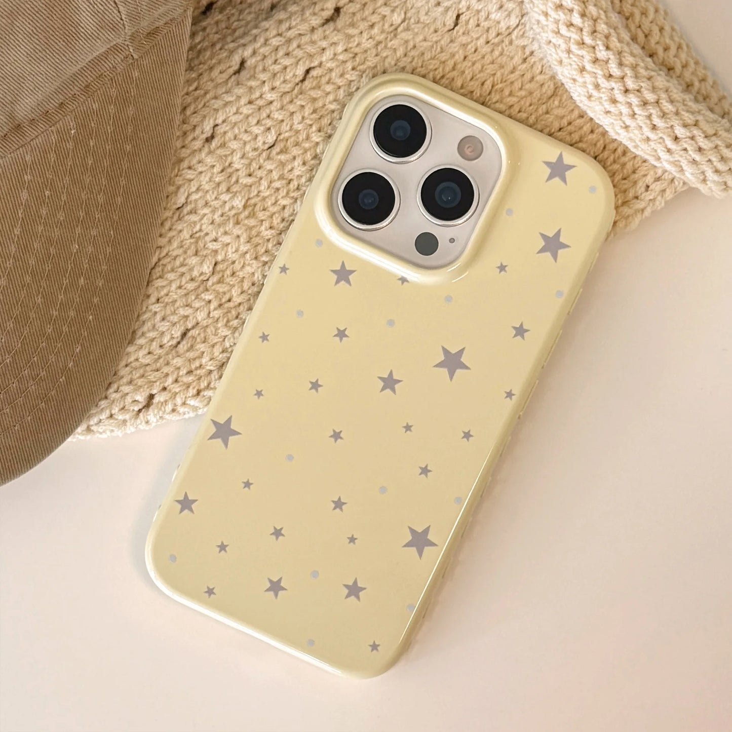 Korean Style Yellow Full Screen Grey Stars Soft Phone Case For iPhone