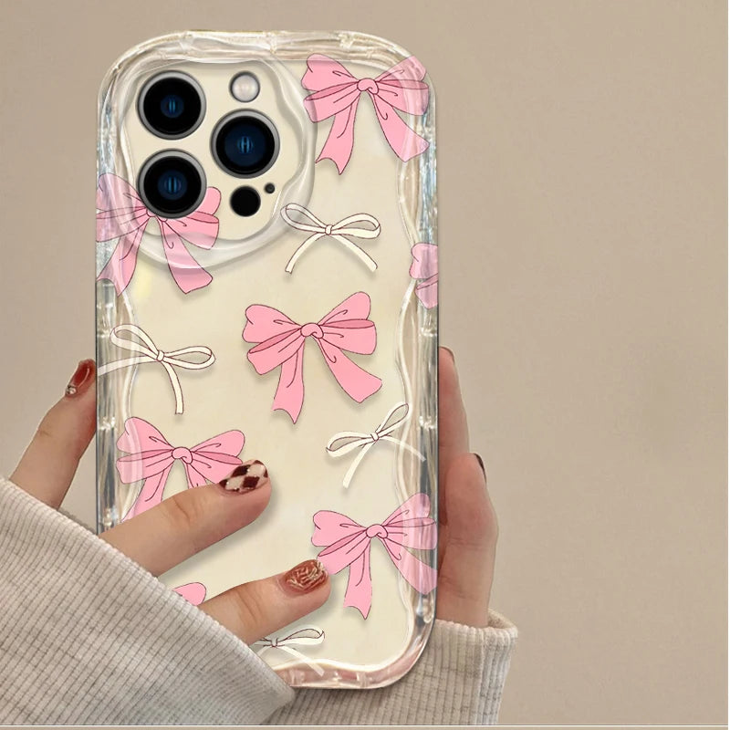 Black With Bow Love Heart Shape Wave Phone Case  For iPhone