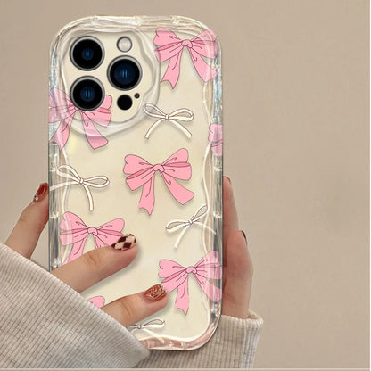 Black With Bow Love Heart Shape Wave Phone Case  For iPhone