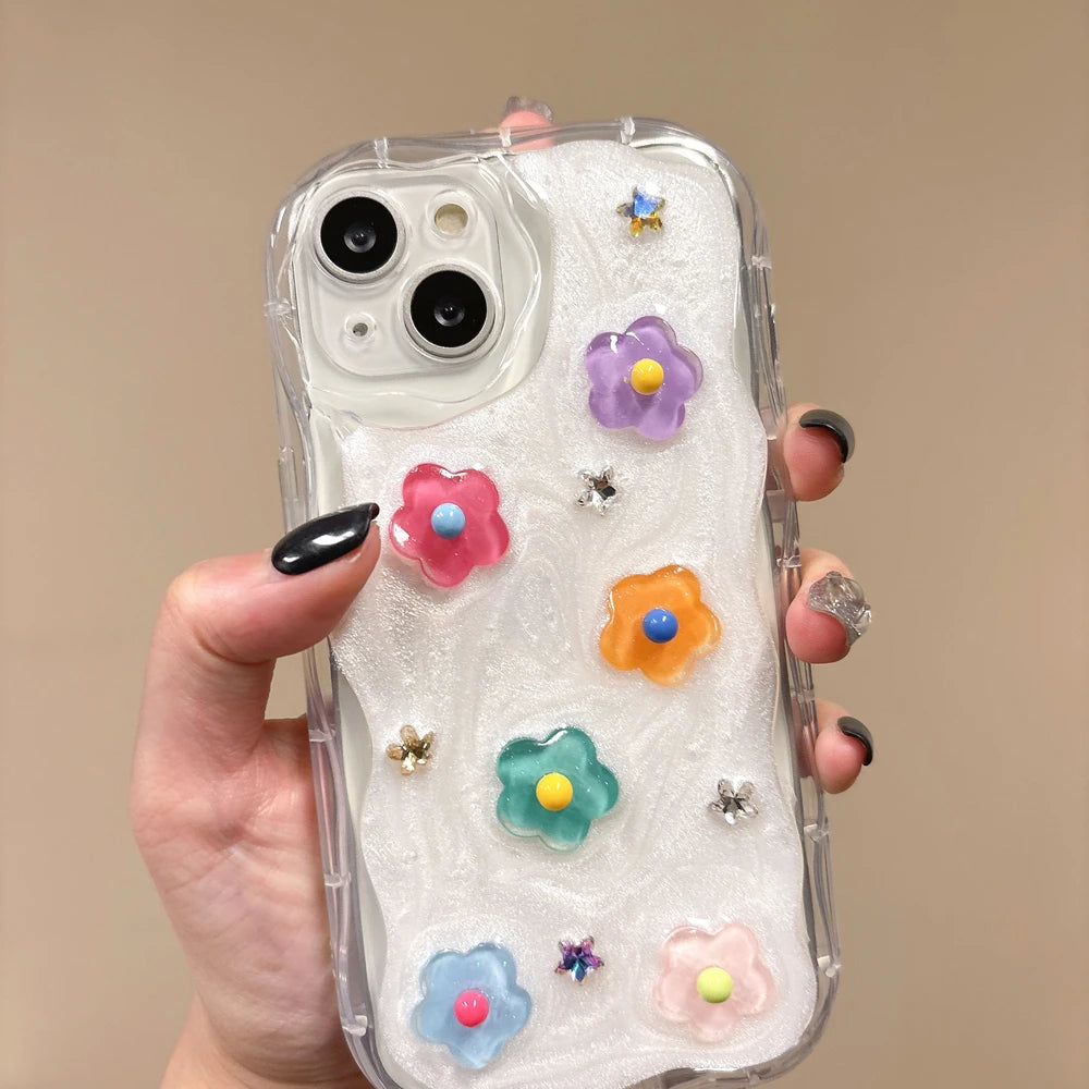Cartoon Colorful Flower Wave Phone Case For iPhone